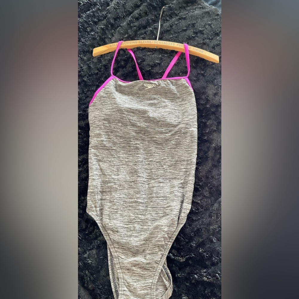 Speedo Gray One-Piece Swimsuit with Pink Trim